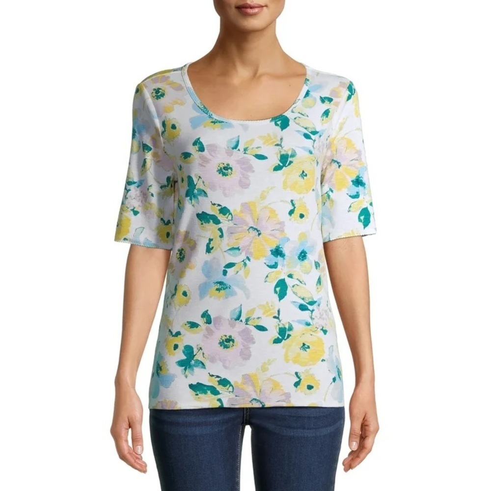Time and Tru Blue and Yellow Short Sleeve Tee